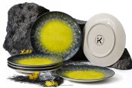 Dessertteller marineblau/gelb aus Porzellan 6 tlg.