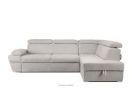 Ausklappbares Ecksofa mit Bettzeugcontainer braun rechts Bouclé
