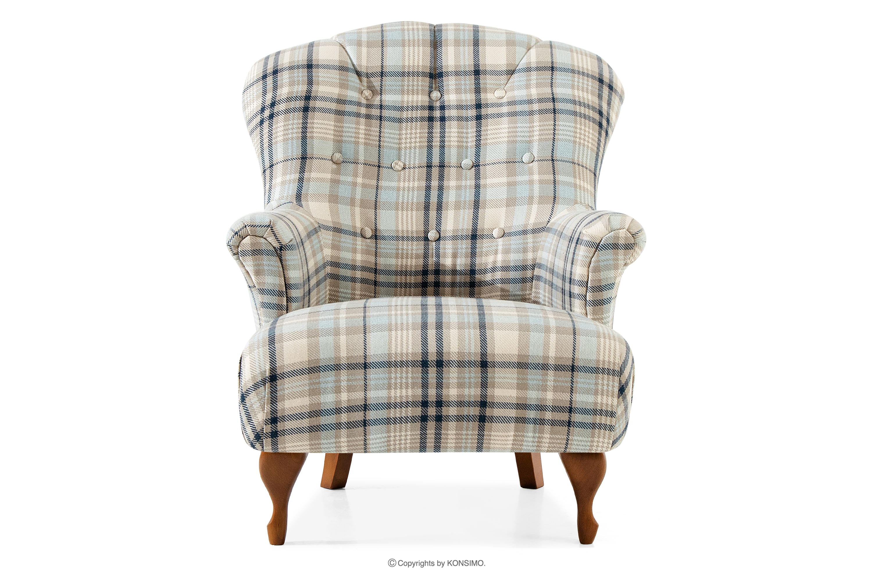 Klassischer Sessel beige/blau geflochtener Gewebestoff