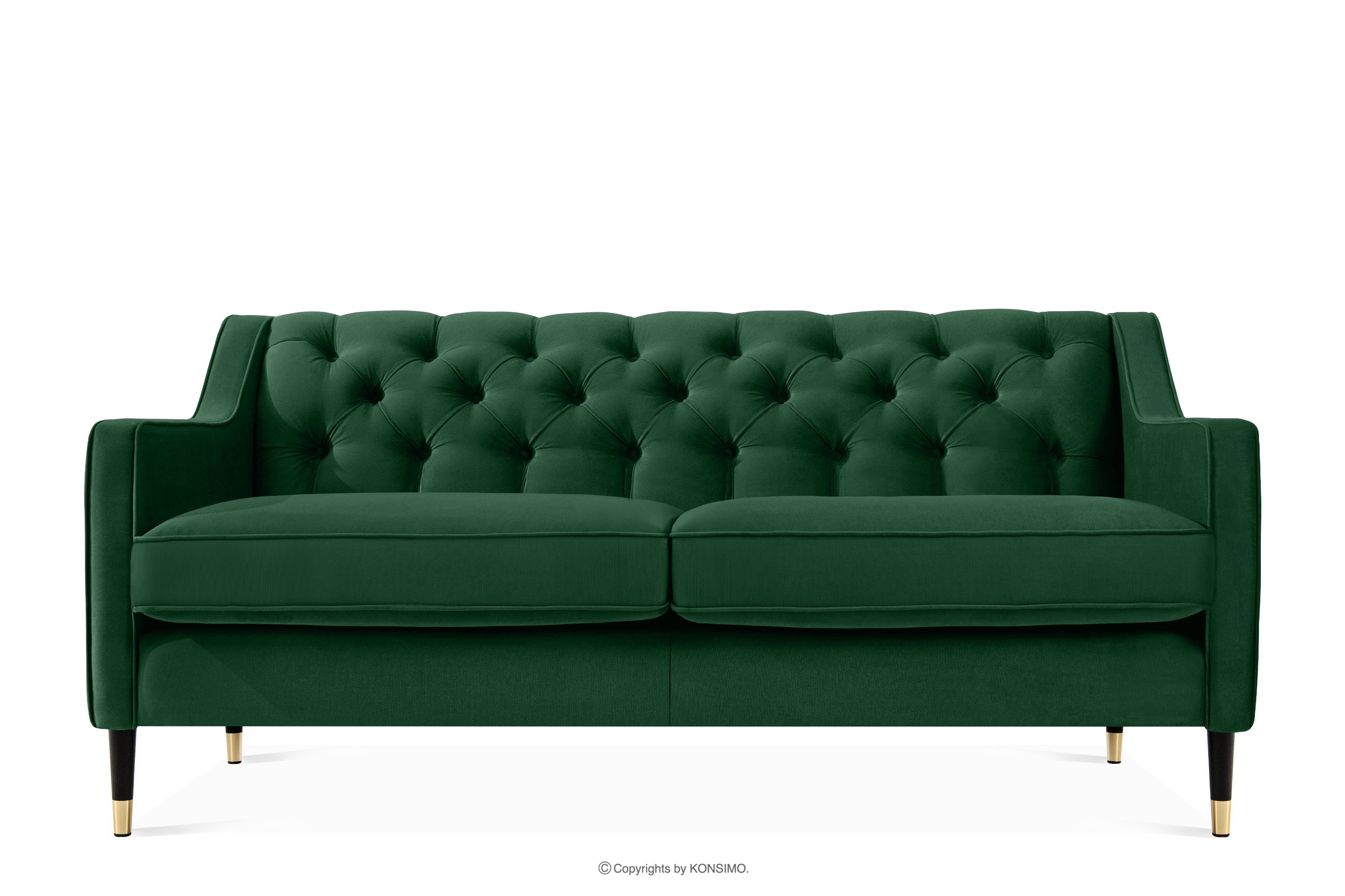 Elegantes zweisitziges Sofa mit gestepptem dunkelgrünem Velours-Stoff