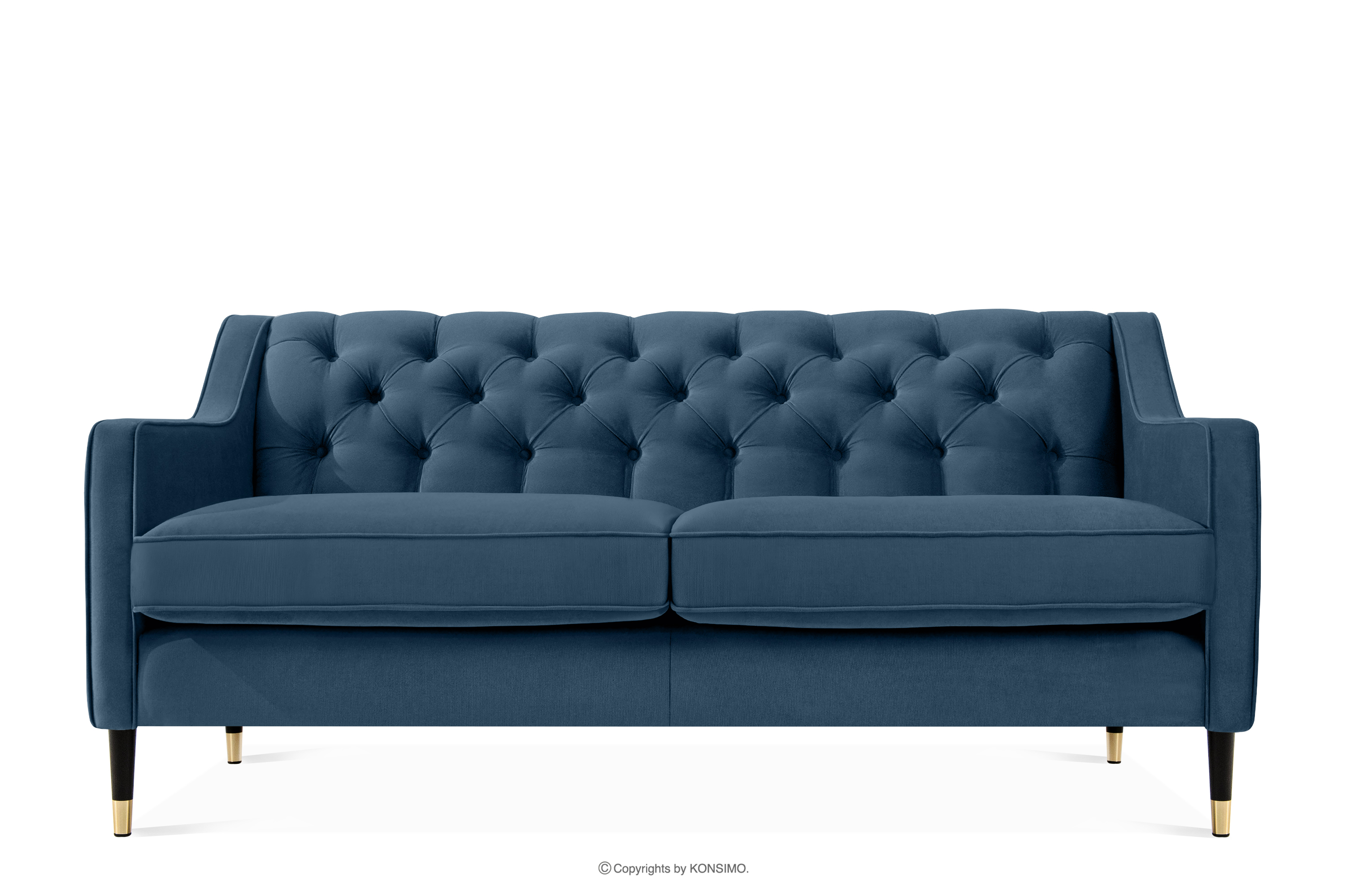 Elegantes Zweisitzer-Sofa mit gestepptem Velours-Stoff navy blau