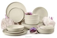 Beige glänzend 6-Personen-Geschirrset (18 tlg.)