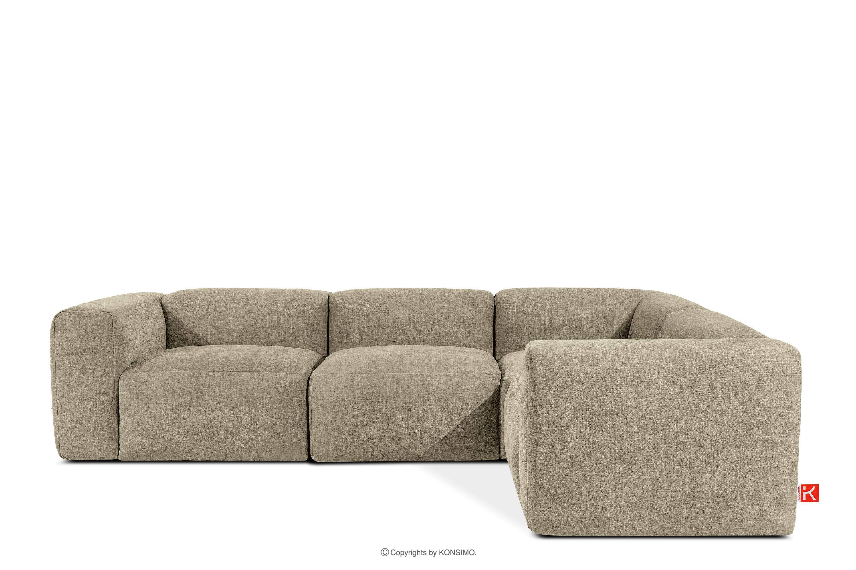 Bequemes Ecksofa aus Gewebestoff sandgrau, rechts