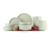Modernes Tafelservice 6-Personen-Set 24-teilig beige/grün/grau matt