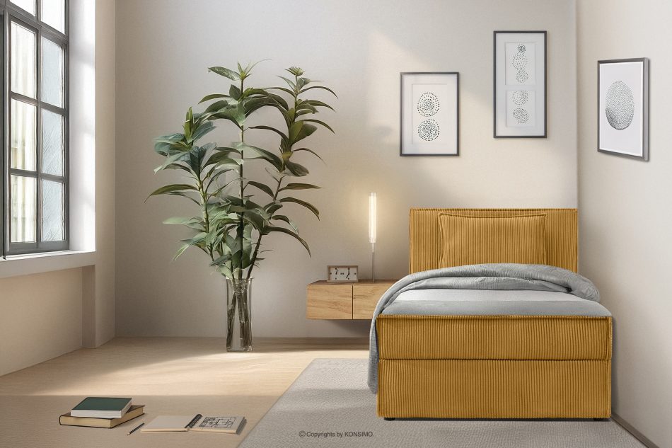 ROTI Boxspringbett 80 cm aus gelbem Kordstoff gelb - Foto 13