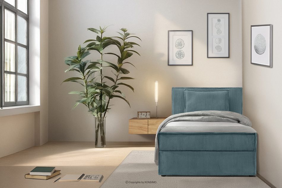 ROTI Einzelbett 80 cm aus blauem Kordstoff blau - Foto 13