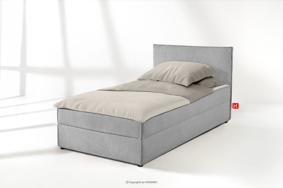ROTI Boxspringbett 100 cm aus Kordstoff hellgrau hellgrau - Foto 1