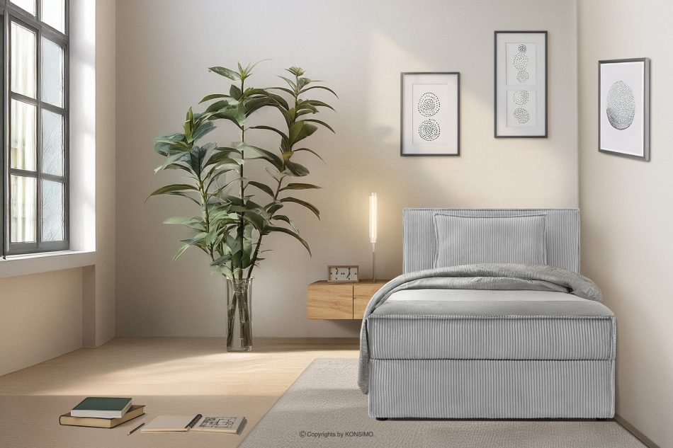 ROTI Boxspringbett 100 cm aus Kordstoff hellgrau hellgrau - Foto 13