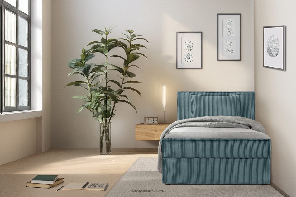ROTI Einzelbett 100 cm aus blauem Kordstoff blau - Foto 13