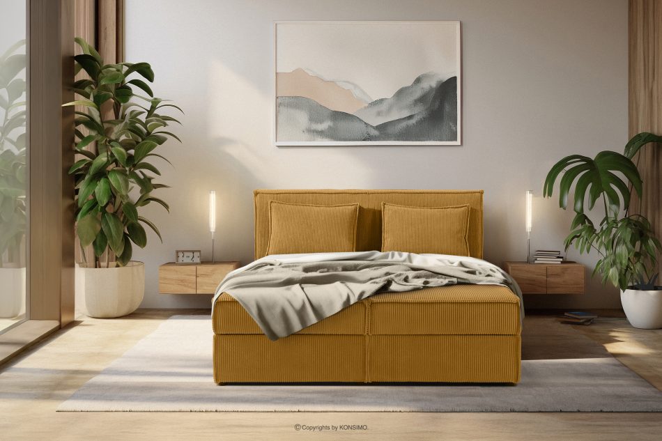 ROTI Boxspringbett 140 cm aus gelbem Kordstoff gelb - Foto 15