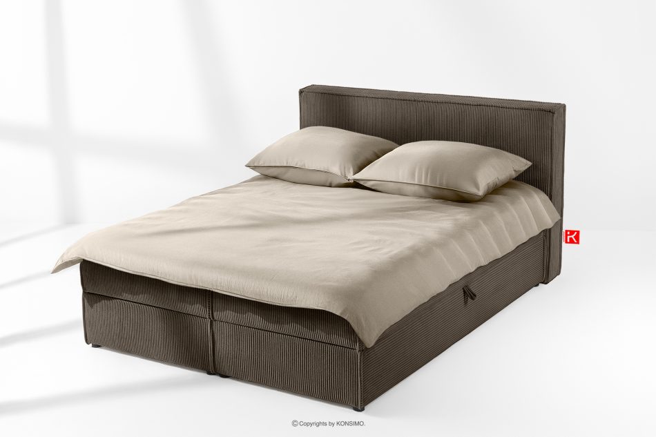 ROTI Boxspringbett 140 cm mit Bettkasten aus braunem Kordstoff braun - Foto 1