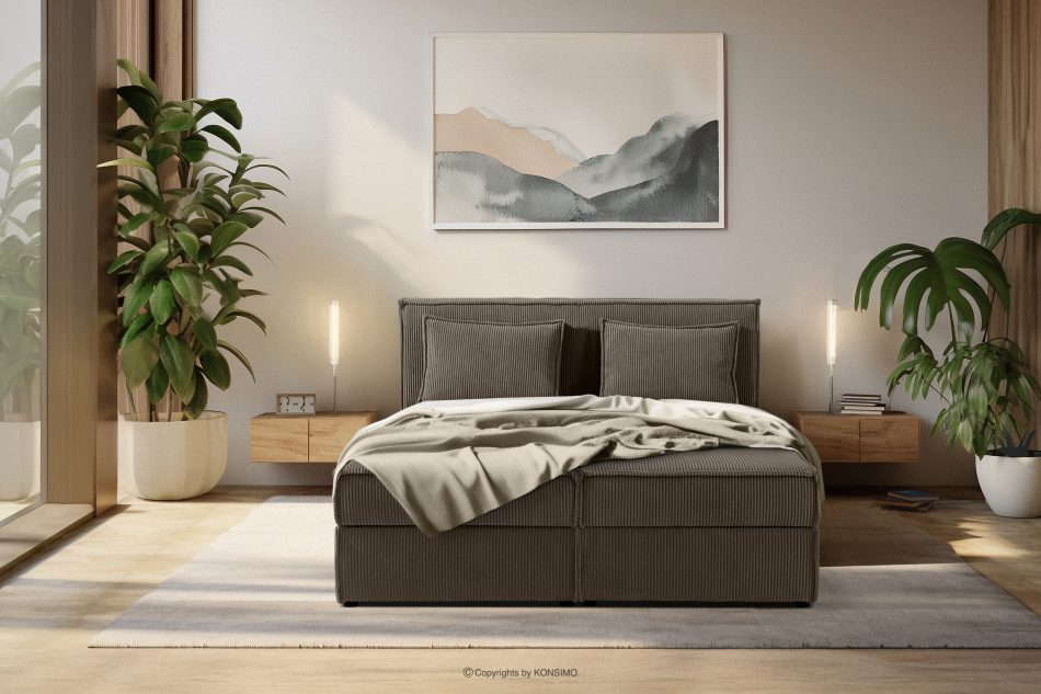 ROTI Boxspringbett 140 cm mit Bettkasten aus braunem Kordstoff braun - Foto 15