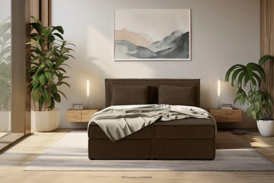 ROTI Boxspringbett 140 cm mit Bettkasten Kordstoff dunkelbraun Dunkelbraun - Foto 15