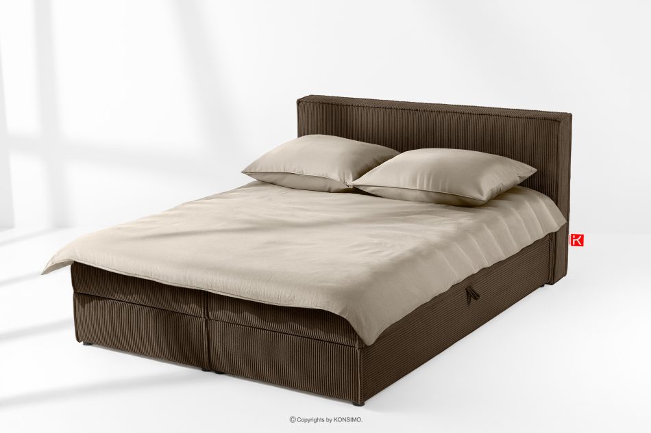 ROTI Boxspringbett 160 cm mit Bettkasten aus Kordstoff dunkelbraun Dunkelbraun - Foto 1