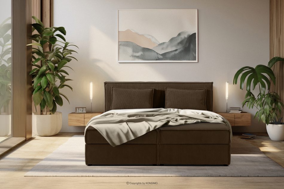 ROTI Boxspringbett 160 cm mit Bettkasten aus Kordstoff dunkelbraun Dunkelbraun - Foto 15