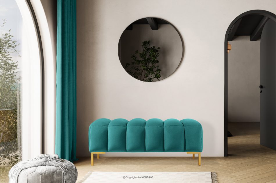 PECCO II Breiter Sitzhocker 120 auf hohen goldenen Beinen seegrün marineblau - Foto 6