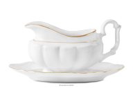 Klassisches Töpfchen mit Untertasse aus Porzellan weiß/goldene Linie