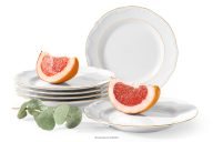 Dessertteller 6 tlg. klassisch aus Porzellan weiß/goldene Linie