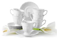 Kaffeetasse mit Untertasse 6 tlg. klassisch weißes Porzellan
