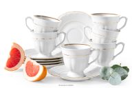 Kaffeetasse mit Untertasse 6 tlg. klassisch aus Porzellan weiß/golden line