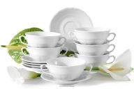 Suppenschale mit Untertasse 6 tlg. klassisch aus Porzellan weiß