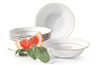 Salatschüssel 6 tlg. klassisch aus Porzellan weiß/goldene Linie