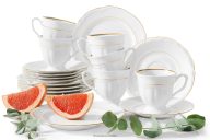 Klassisches Porzellan-Kaffee-Set 6 Personen (18 tlg) weiß/goldlinie