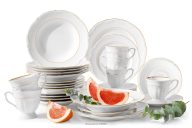 Klassisches Porzellan-Tafel- und Kaffeeservice 6-Personen-Set (30 tlg) weiß/goldlinie
