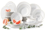 Klassisches Porzellan-Tafelservice 12 Personen (44 tlg) weiß/goldlinie