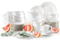 Klassisches Porzellan-Kaffeegeschirr 12 Personen (39 tlg) weiß/goldene Linie