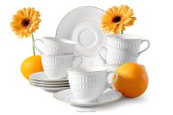 Porzellan Kaffeetasse mit Untertasse Goldlinie 6 tlg.