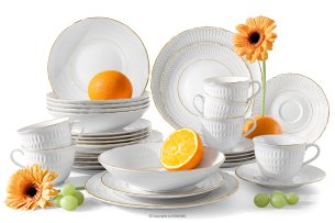 CMIELOW SOFIA, https://konsimo.de/kollektion/cmielow-sofia/ Elegantes Porzellan-Tafel- und Kaffeeservice golden line 6-Personen-Set (30 tlg) weiß/gold - Foto