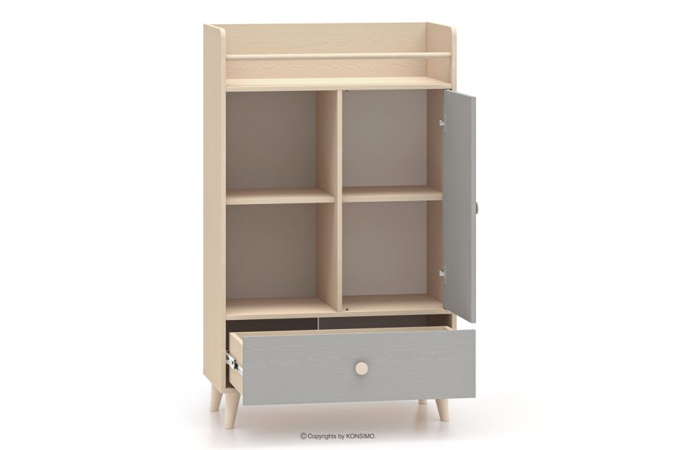 PUNGI Kinderzimmertruhe mit Einlegeböden und Schublade grau/beige grau/beige - Foto 3