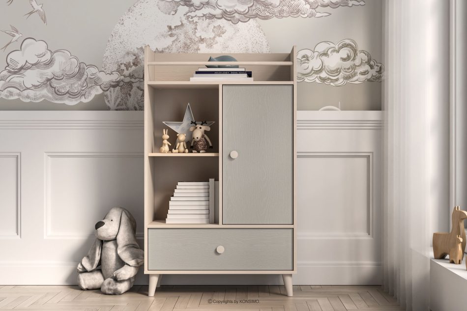 PUNGI Kinderzimmertruhe mit Einlegeböden und Schublade grau/beige grau/beige - Foto 4