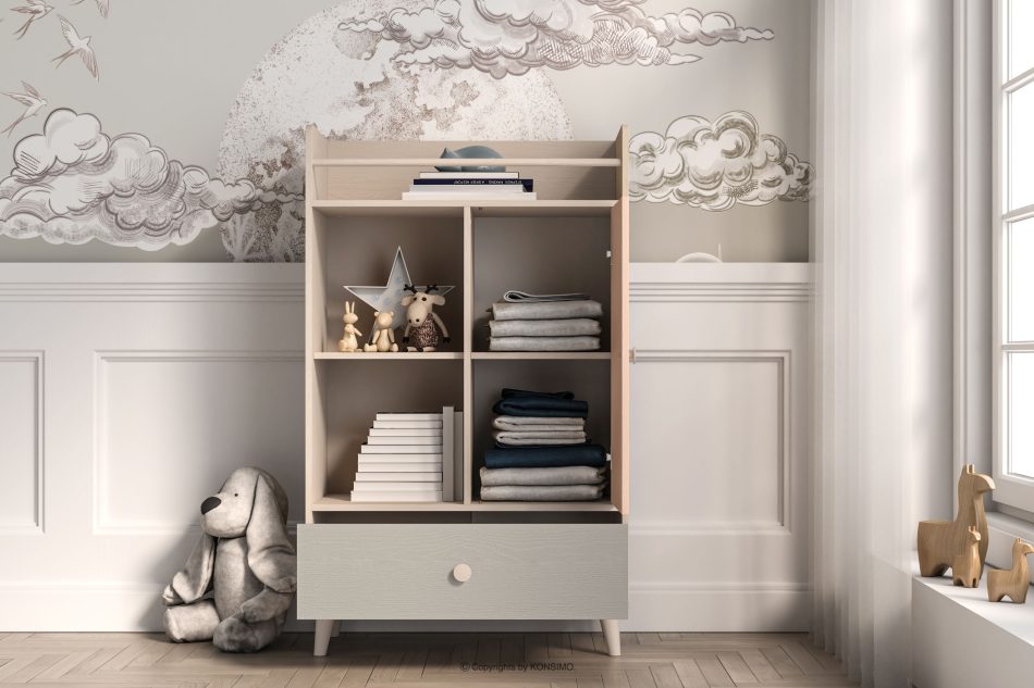 PUNGI Kinderzimmertruhe mit Einlegeböden und Schublade grau/beige grau/beige - Foto 5