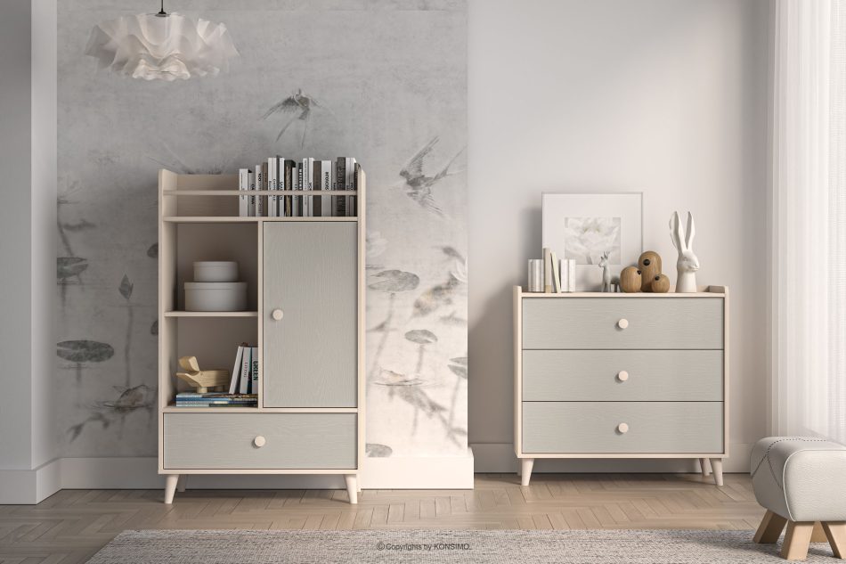 PUNGI Kinderzimmertruhe mit Einlegeböden und Schublade grau/beige grau/beige - Foto 9