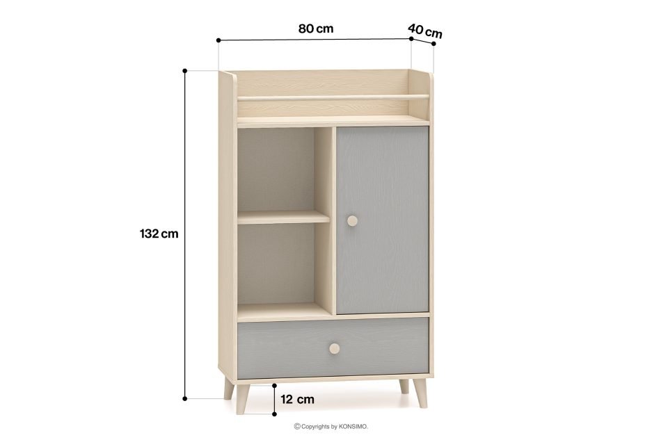 PUNGI Kinderzimmertruhe mit Einlegeböden und Schublade grau/beige grau/beige - Foto 10