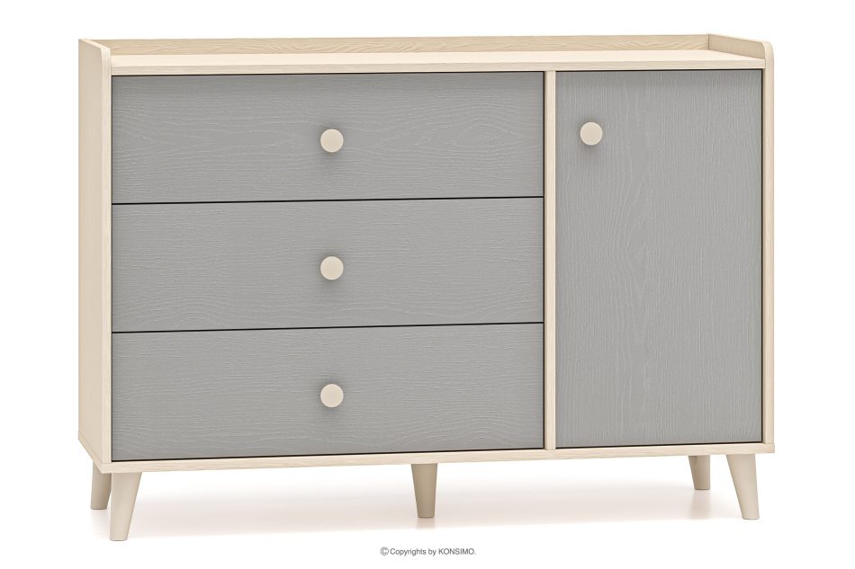 PUNGI Große Kinderzimmerkommode mit Schubladen und Einlegeböden grau/beige grau/beige - Foto 0
