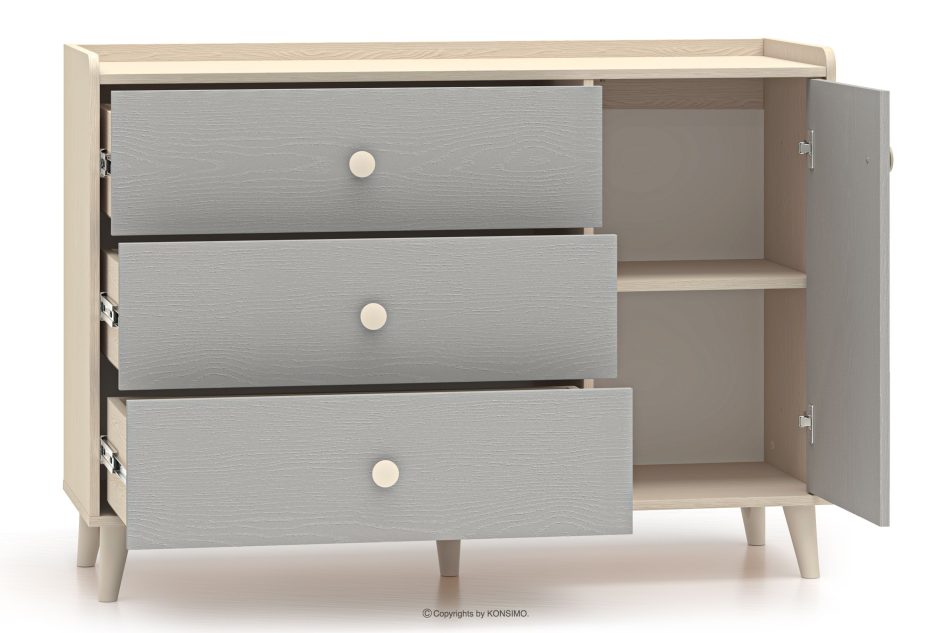 PUNGI Große Kinderzimmerkommode mit Schubladen und Einlegeböden grau/beige grau/beige - Foto 3