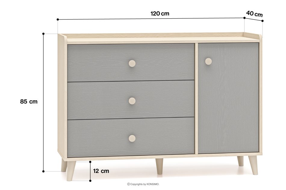PUNGI Große Kinderzimmerkommode mit Schubladen und Einlegeböden grau/beige grau/beige - Foto 4