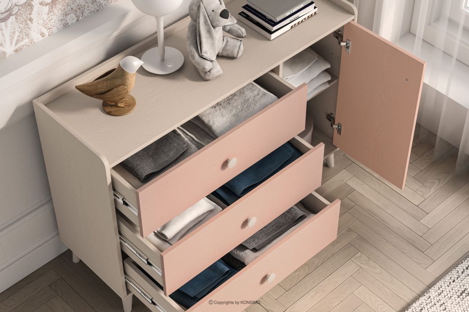 PUNGI Kinderzimmerkommode mit Schubladen und Einlegeböden rosa/beige rosa/beige - Foto 6