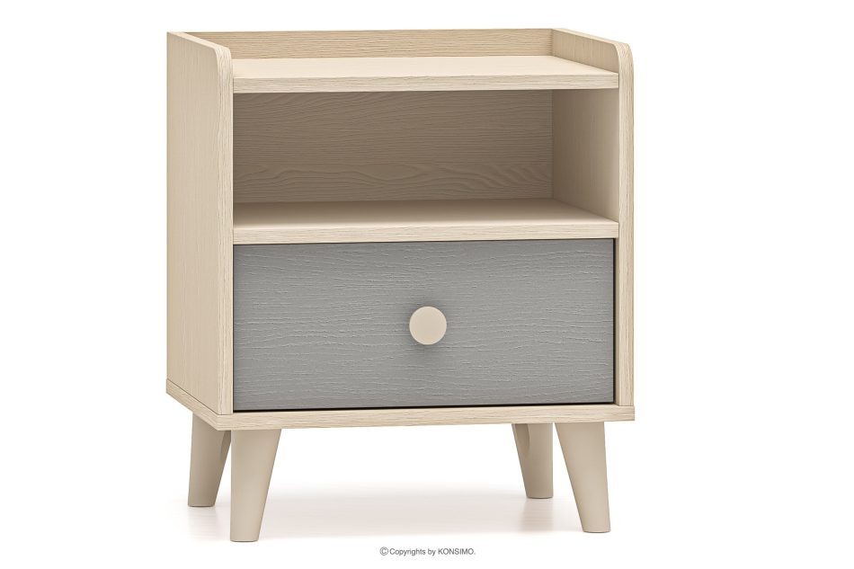 PUNGI Nachttisch mit Schublade für Kinderzimmer grau/beige grau/beige - Foto 0