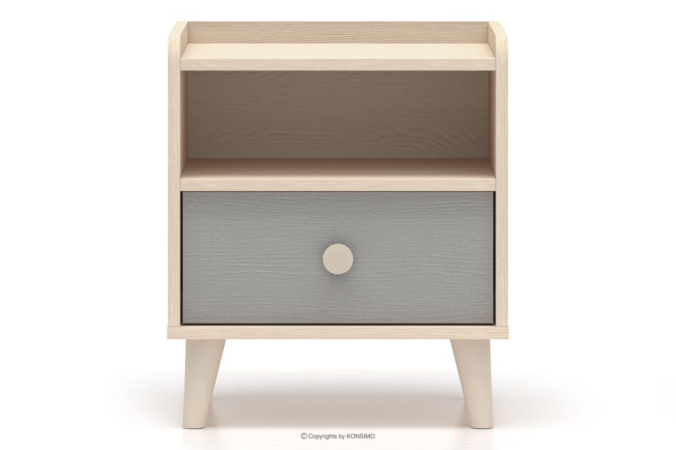 PUNGI Nachttisch mit Schublade für Kinderzimmer grau/beige grau/beige - Foto 2
