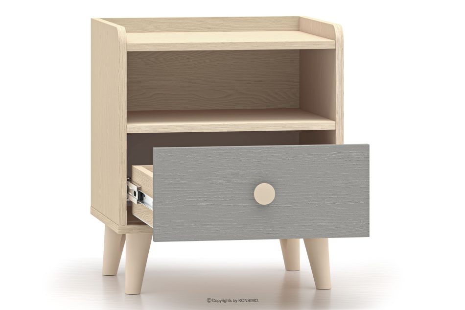 PUNGI Nachttisch mit Schublade für Kinderzimmer grau/beige grau/beige - Foto 3