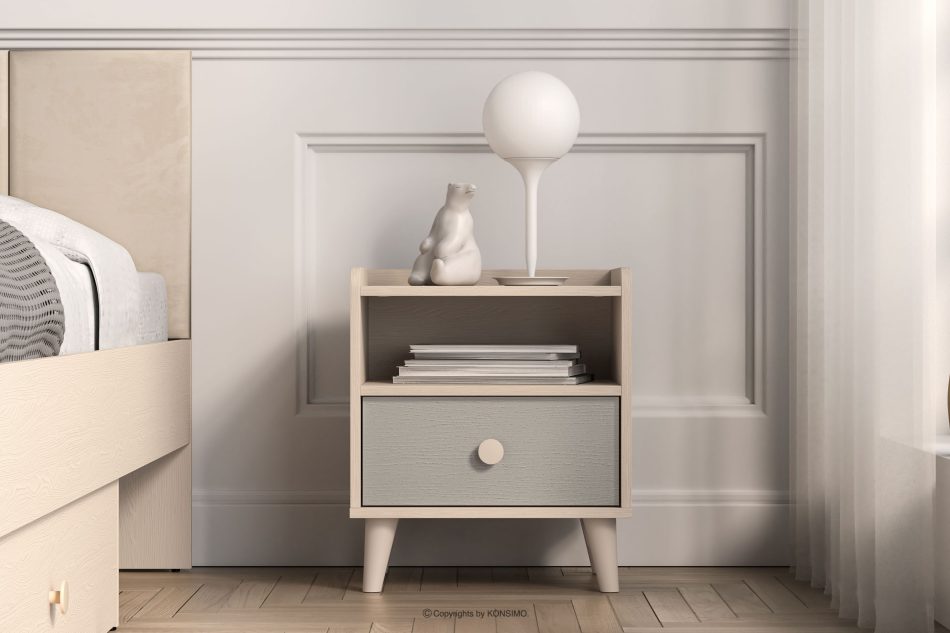 PUNGI Nachttisch mit Schublade für Kinderzimmer grau/beige grau/beige - Foto 4