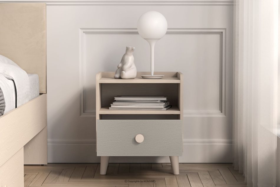 PUNGI Nachttisch mit Schublade für Kinderzimmer grau/beige grau/beige - Foto 5