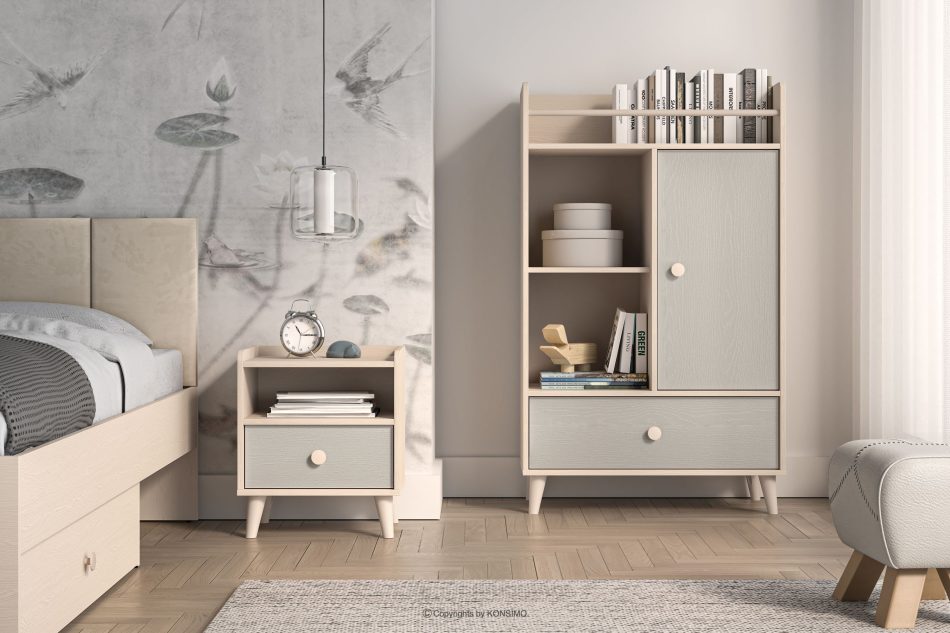 PUNGI Nachttisch mit Schublade für Kinderzimmer grau/beige grau/beige - Foto 8