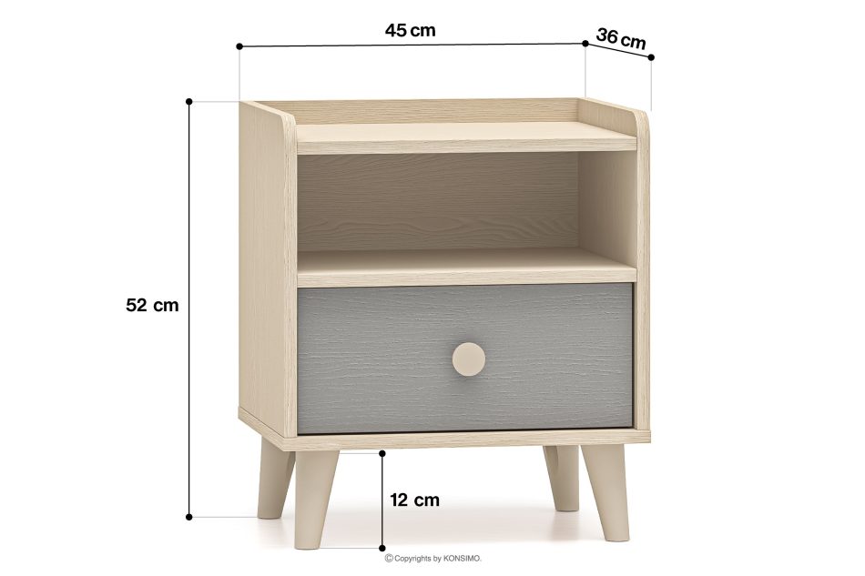 PUNGI Nachttisch mit Schublade für Kinderzimmer grau/beige grau/beige - Foto 9