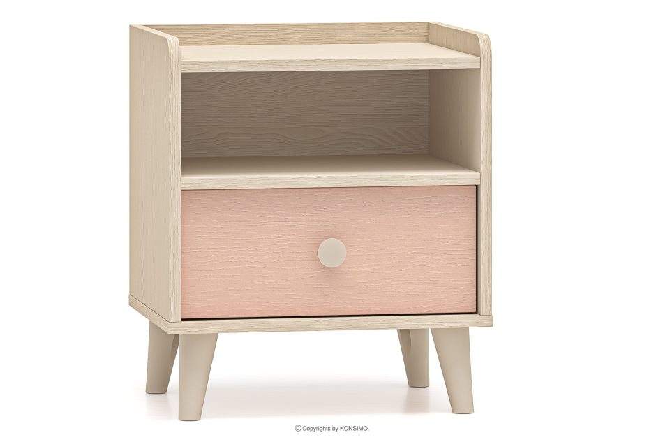 PUNGI Nachttisch mit Schublade für Kinderzimmer rosa/beige rosa/beige - Foto 0