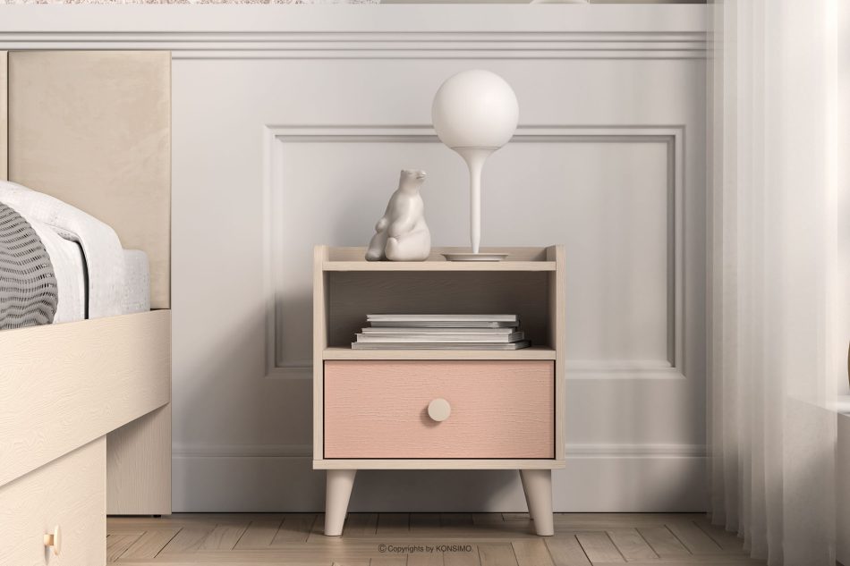 PUNGI Nachttisch mit Schublade für Kinderzimmer rosa/beige rosa/beige - Foto 4
